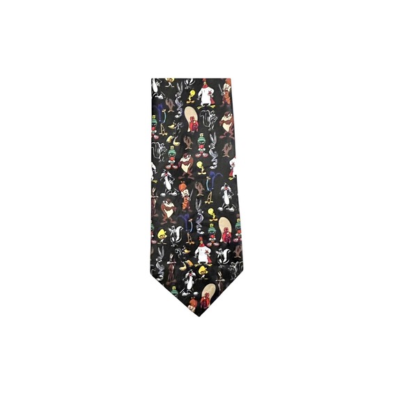 Vintage 1995 Full Cast Looney Tunes Tie Black Necktie 55"x4" - Picture 4 of 4